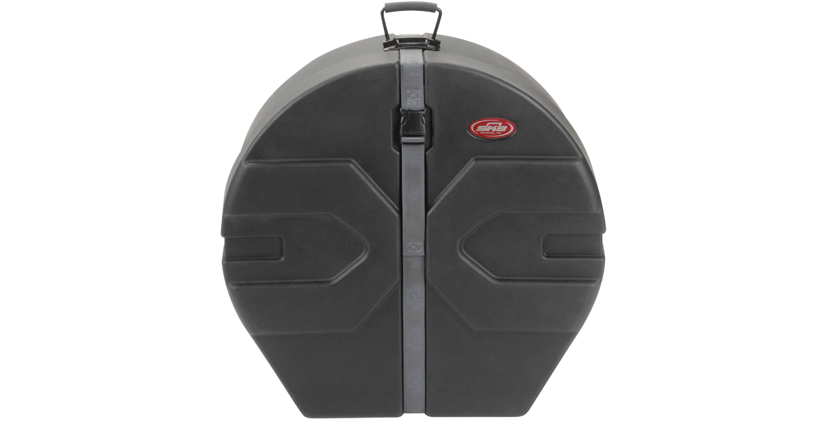Front view of Cymbal Safe Transport Case with secure strap and molded exterior for impact resistance and cymbal protection.