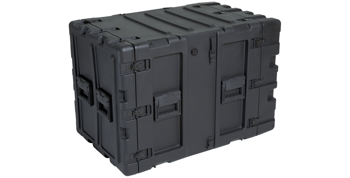 Closed 11U Shock Rack - 24-Inch Shockproof Case with rugged exterior and multiple latches for secure and protective storage.