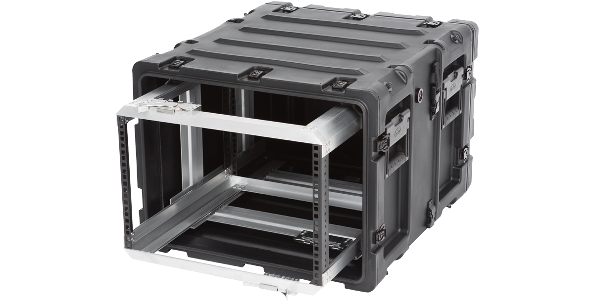 Angled side view of 20-inch Shock Rack Case - Lightweight and Durable, ideal for sensitive electronics transport and protection.