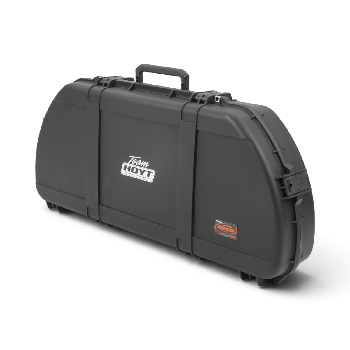 SKB Cases iSeries 4318 black waterproof hard bow case with Team Hoyt Archery branding and durable curved design.