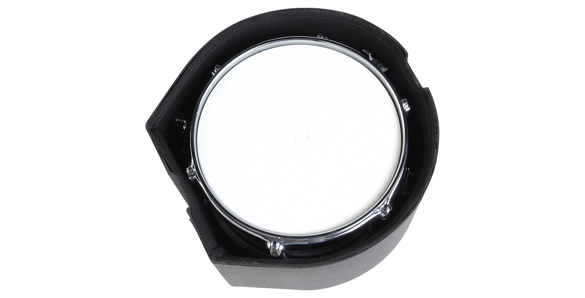 Interior view of 6 x 10 Snare Drum Case with padded lining securely holding a snare drum for safe transport and storage.