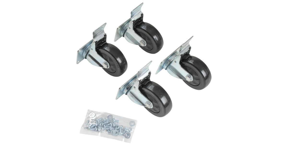 Set of four 4-inch caster wheels with mounting screws for Roto-X cases. Ideal accessory for enhancing mobility of rack and single lid cases.