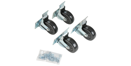 Set of four 4-inch caster wheels with mounting screws for Roto-X cases. Ideal accessory for enhancing mobility of rack and single lid cases.