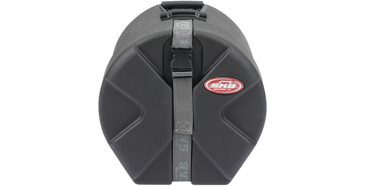 SKB Drum Package - Ultimate Drum Case Set tom drum case with front view, showing secure strap and molded shell for impact resistance.
