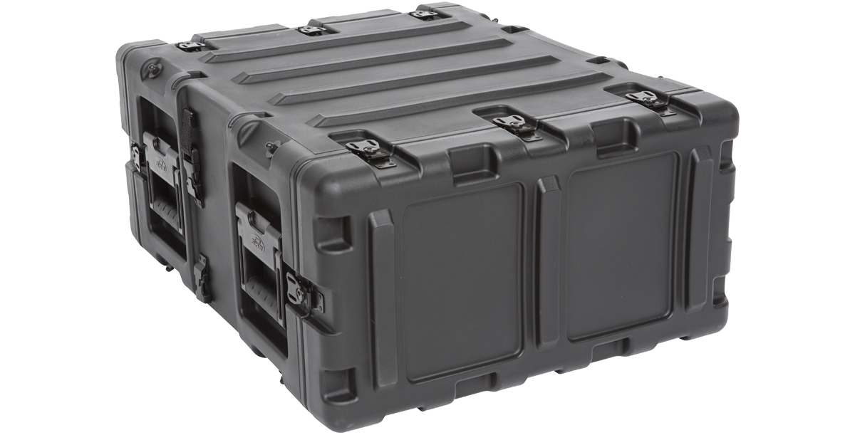 Rear view of 4U Shock Rack Case - 20-Inch with closed panel and reinforced corners for watertight and dustproof electronics protection.