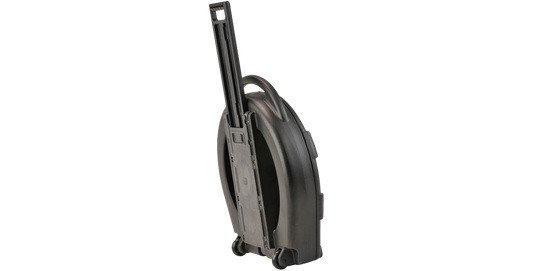22 Inch Cymbal Case with SKB Roto-X design shown upright with extended ergonomic handle and built-in skate wheels for easy transport.