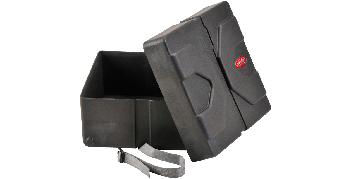 Open Roto Snare Drum Case with Roto-X pattern, showing padded interior and detachable strap for secure drum storage and transport.
