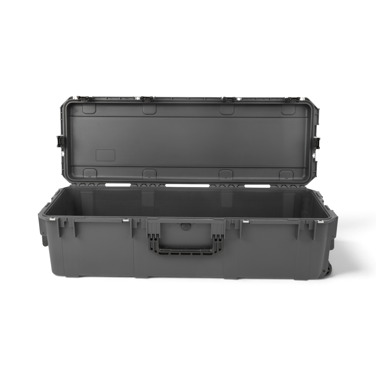 SKB Cases iSeries 4213-12 Overland waterproof storage case in charcoal grey with open lid and heavy-duty latches