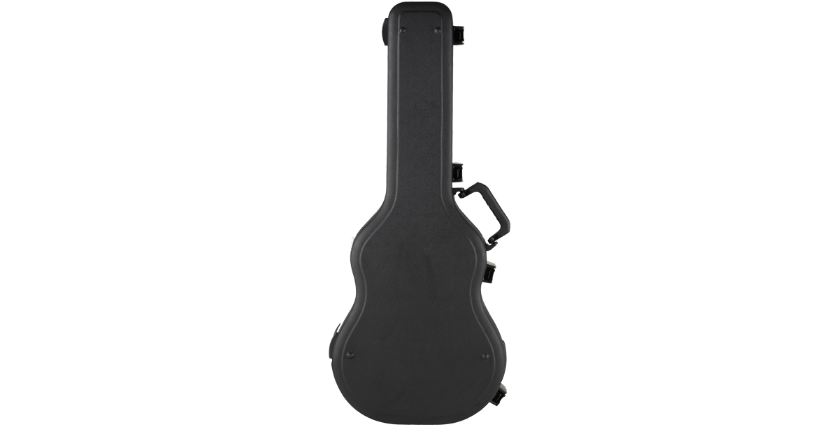 Full rear view of Deluxe Guitar Case for AE & Classical guitars with secure latches and a contoured shape for snug instrument fit.