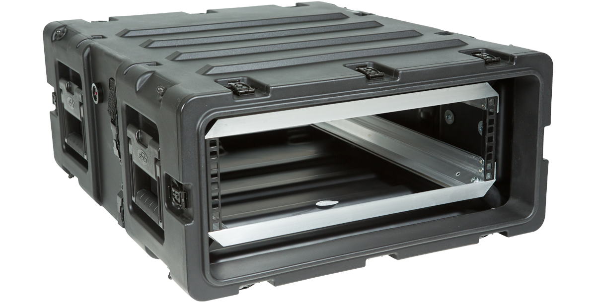 24-Inch RS Series Shock Rack for Sensitive Equipment with rugged black exterior and front opening for secure gear installation.