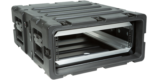 24-Inch RS Series Shock Rack for Sensitive Equipment with rugged black exterior and front opening for secure gear installation.