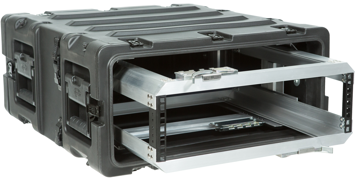 20 Inch Shock Rack - 3U RR Series with lightweight LMDP shell, removable aluminum rack, and shock-absorbing design for electronics protection.