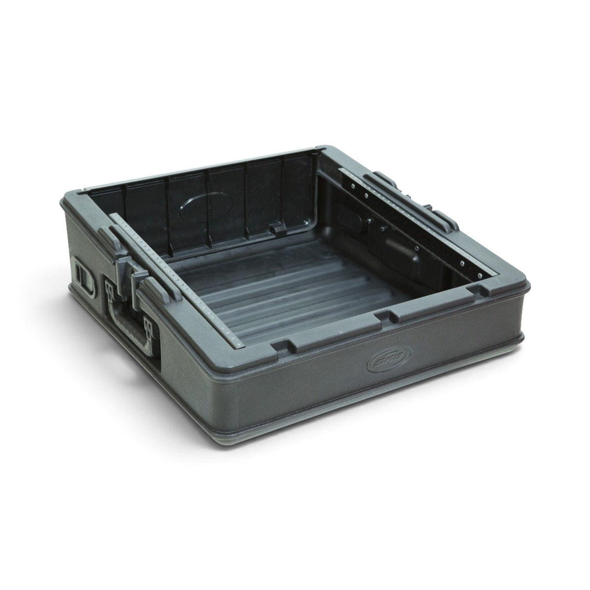 10U Mixer Rack Case with steel threaded rails and roto-molded body, ideal for securely mounting pro audio mixers like the Allen & Heath QU16.