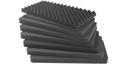 Cubed foam inserts for 3i-2914-15 cases stacked in layers, including a convoluted top layer for durable protection and secure storage.