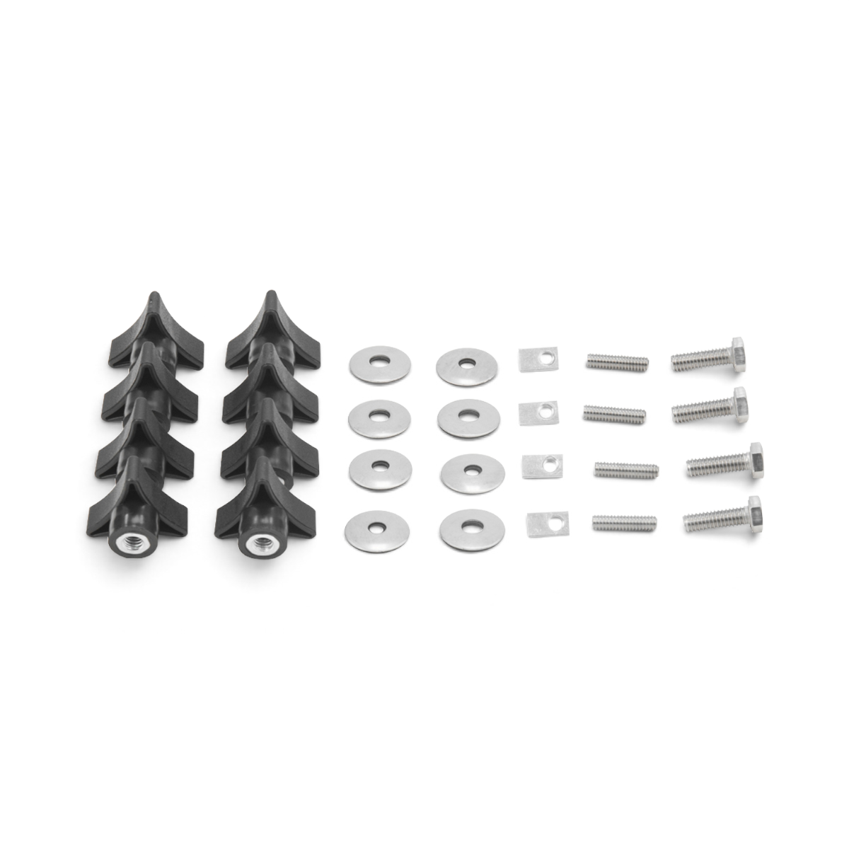 SKB Cases iSeries Overland mounting hardware kit including black knobs, metal washers, and bolts for roof racks.