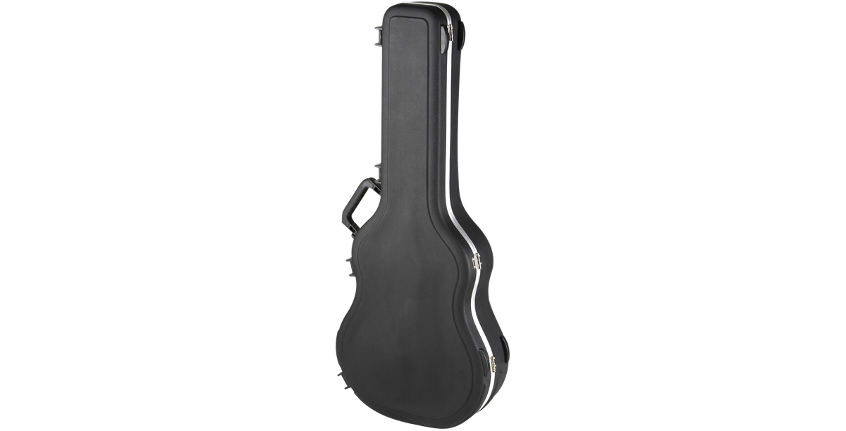 Side angle of Deluxe Guitar Case for AE & Classical guitars, highlighting its slim profile and rugged construction for safe transport.