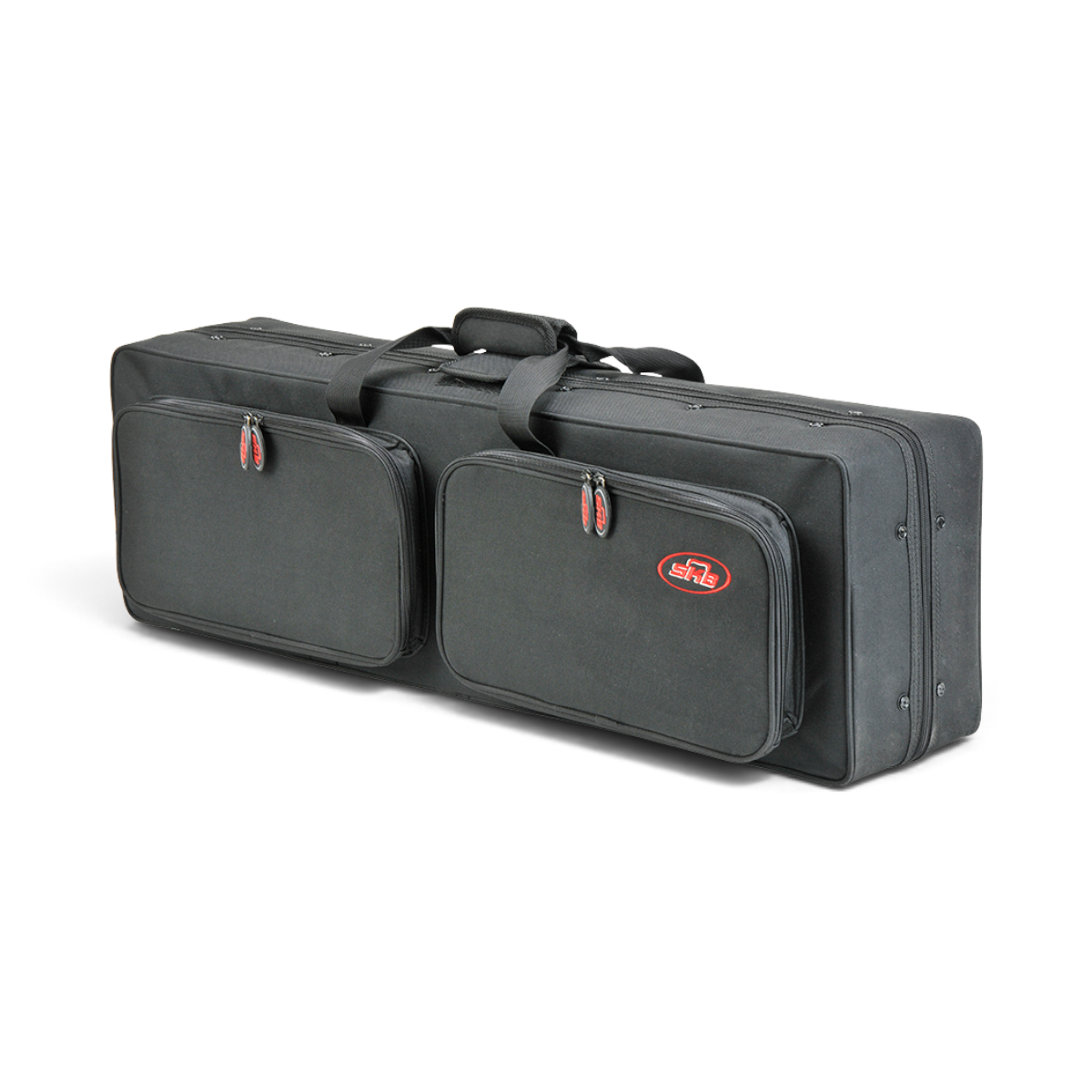 SKB Cases Hybrid 3410 black ballistic nylon recurve bow case with two exterior accessory pouches