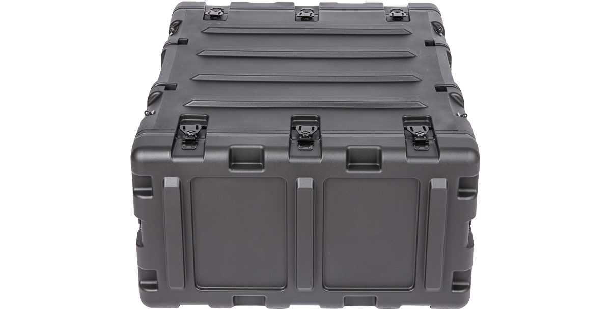 Back-facing 4U RS Series Shock Rack - 20 Inch Deep with rugged molded shell and multiple latches for maximum equipment security.