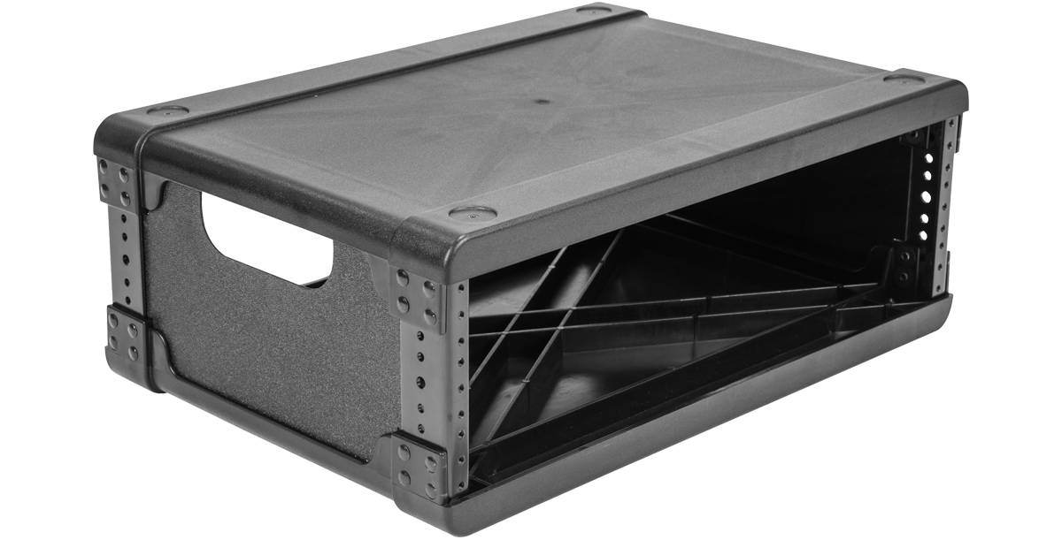 Durable 3U Injection Molded Rack Frame with reinforced corners and steel rails, designed for Fly Rack modular setups in pro audio cases.