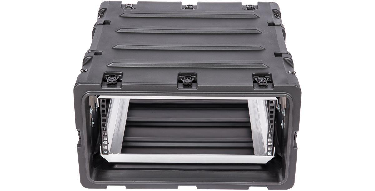 Front-facing 4U RS Series Shock Rack - 20 Inch Deep, featuring shockproof interior and durable watertight housing for sensitive equipment.
