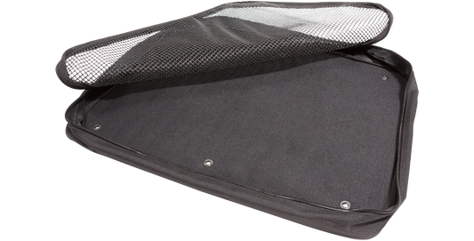 SKB Shockrack large attachment pocket with open mesh lid, designed for easy access and storage of pro audio rack accessories.