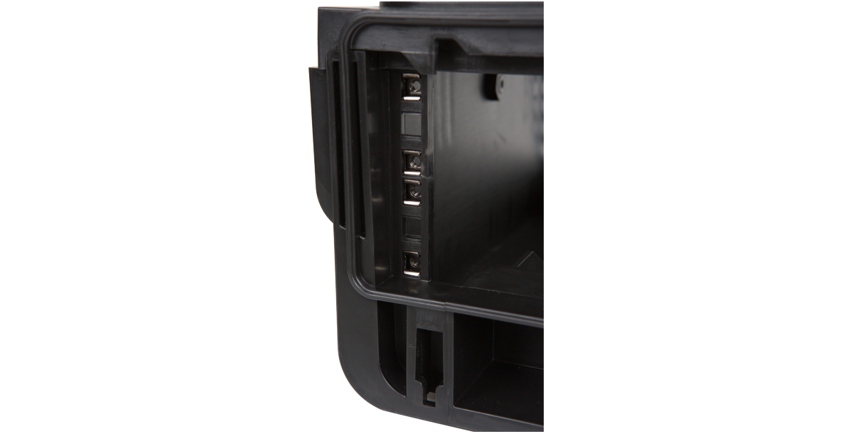 Interior view of 2U Rack Case showing rack mount rails for securely installing pro audio equipment during transport.