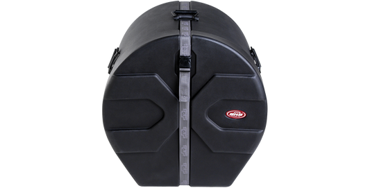 18 x 20 bass drum case with durable roto-molded shell and secure strap closure for optimal protection and easy transport.