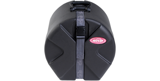 Front view of 8 x 10 Tom Case - Roto-molded Drum Case with secure strap and SKB logo for padded drum protection.