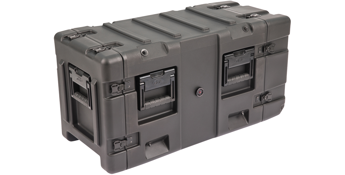 Side view of 20-inch Shock Rack Case by SKB featuring dual handles and rugged molded shell for maximum durability.
