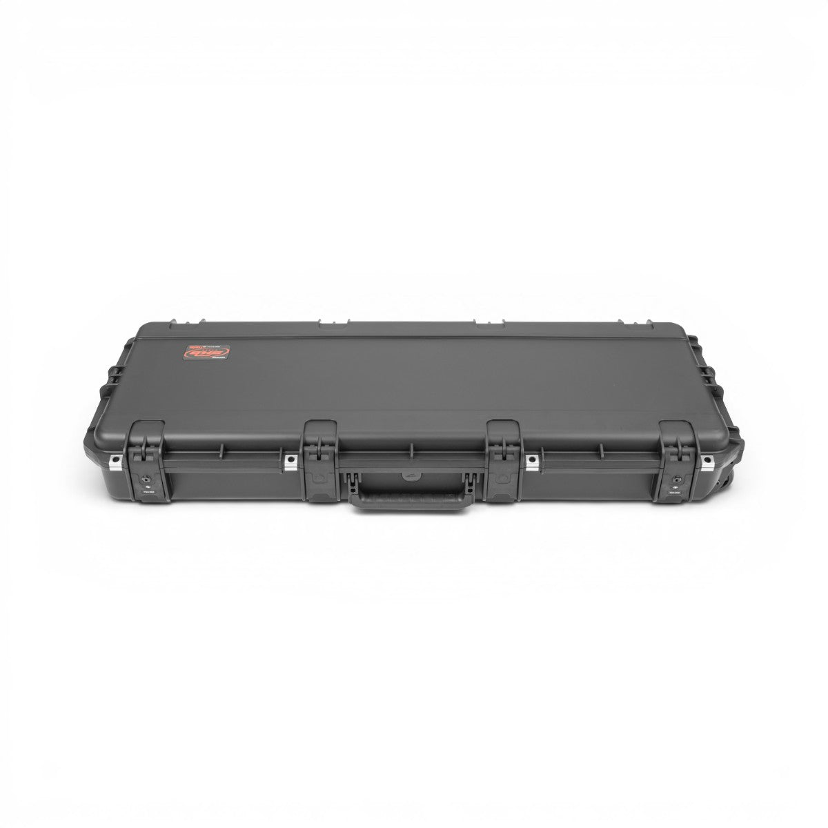 Front view of SKB iSeries Guitar Case - Les Paul Waterproof closed, highlighting rugged build and TSA lock compatibility.