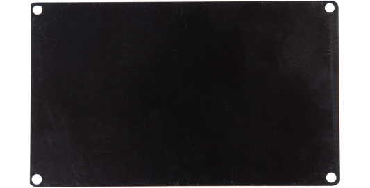 3 x 5 metal label plate with four corner holes for mounting, ideal for labeling in warehouses, offices, or pro audio rack cases.