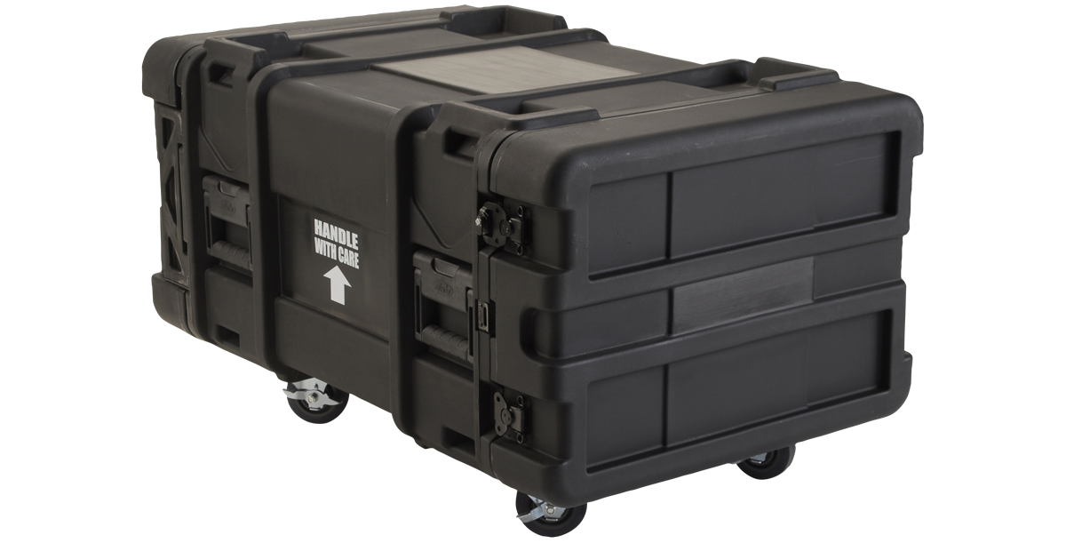 Closed 6U Deep rSeries Shock Rack - 30 Inch Case with rugged exterior and wheels, ideal for heavy-duty server and pro-audio transport.