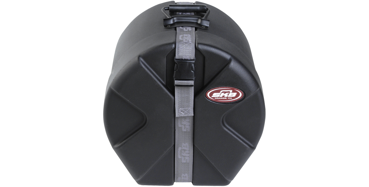 9 x 10 tom case with durable roto-molded shell and secure strap closure, ideal for protecting percussion instruments during transport.