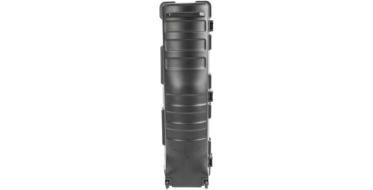 Back view of ATA Staff Pro XL Golf Travel Case in upright position, highlighting streamlined shape and reinforced structure.