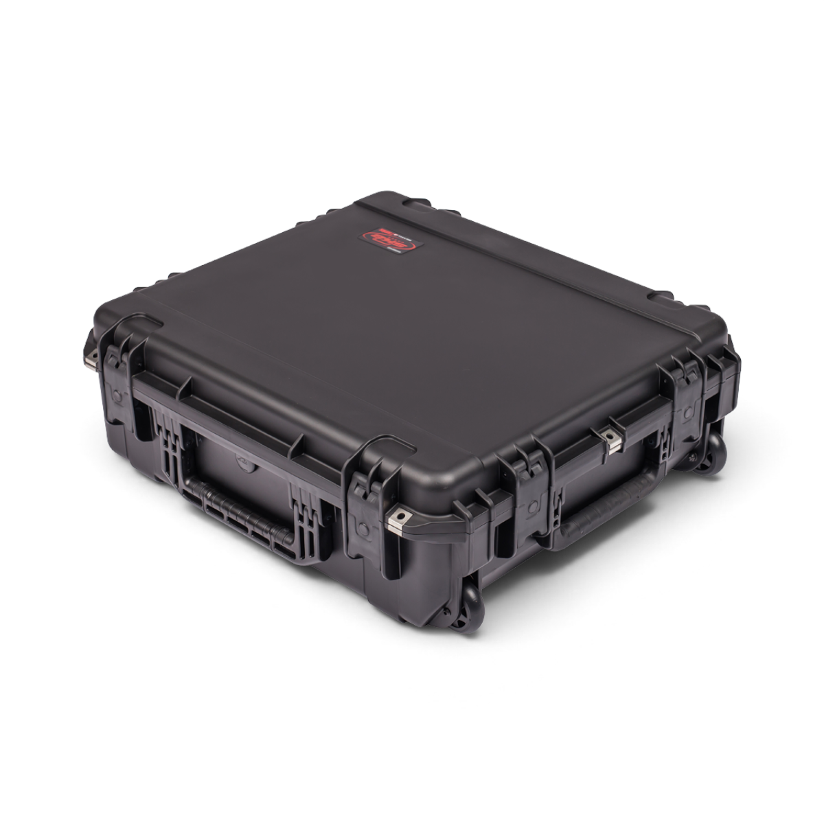 SKB Cases iSeries 2421-7 black waterproof injection molded polypropylene equipment case with wheels and trigger latches.