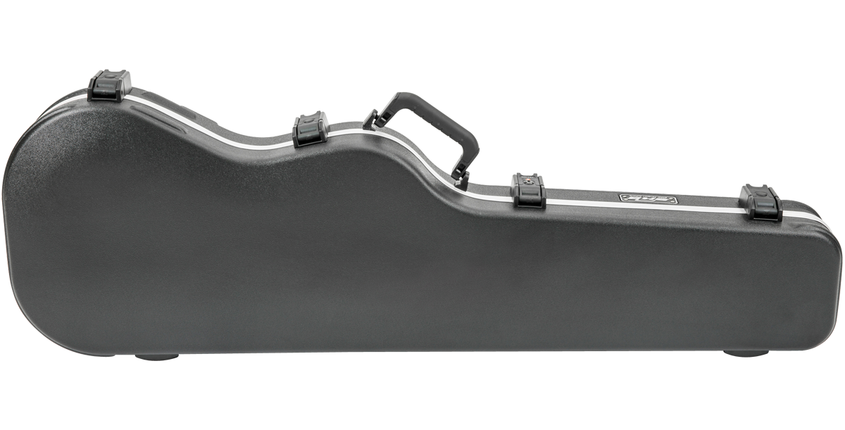 Rear view of closed Precision Jazz Bass Case with TSA Lock, emphasizing rugged exterior and molded contours for bass guitar protection.