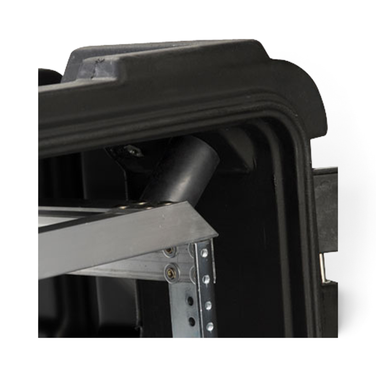 SKB Cases shock absorber kit installed inside a black protective rack case for enhanced equipment protection