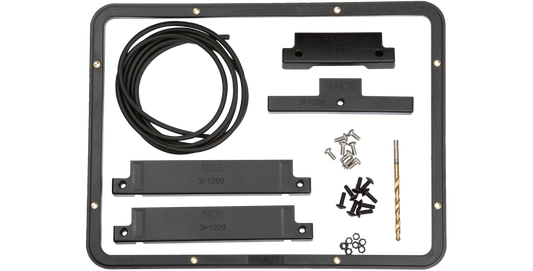 iSeries 1209 Mounting Ring - Panel Kit includes ring, gasket, drill bit, screws, and side brackets for attaching interface panels to single-lid cases.