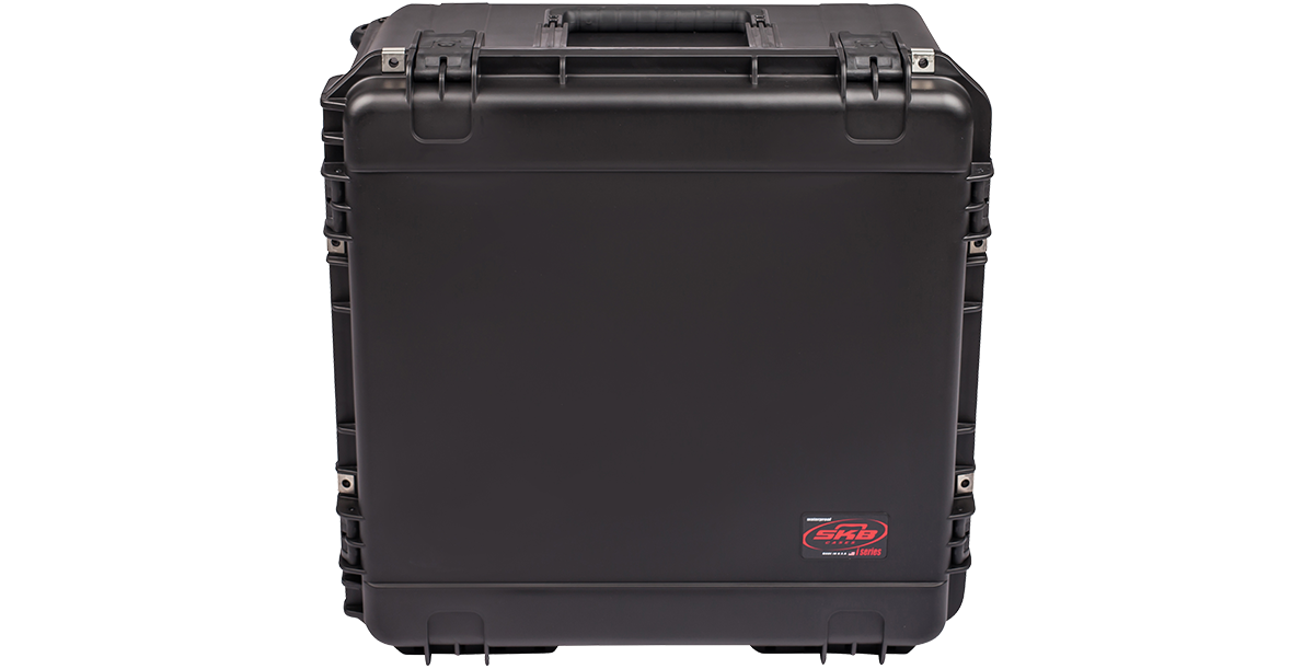 Vertical rear view of iSeries Waterproof Case showing SKB branding and durable build for vacuum accessory protection.