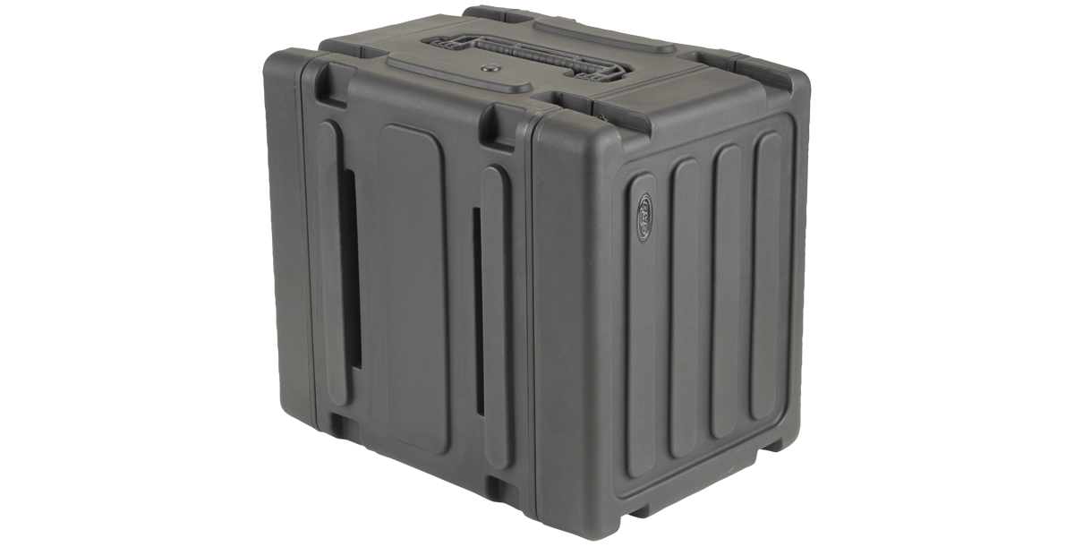 Vertical side view of 20-inch Rolling Shock Rack with reinforced corners and durable molded exterior for rugged use.