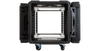 Front view of 28 Inch Shock Rack with ARCS System - 10U, showing adjustable rail system for server mounting in rugged black case.