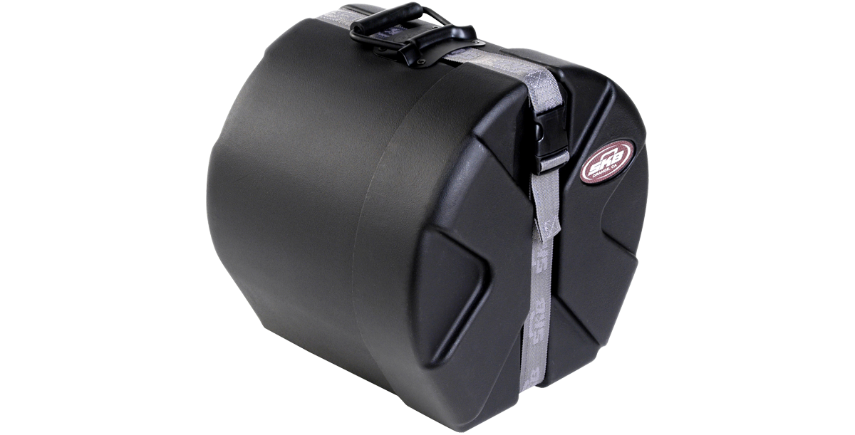 Angled side view of 10 x 10 Drum Case - Roto-molded Protection with ergonomic handle and heavy-duty latch for secure drum storage.