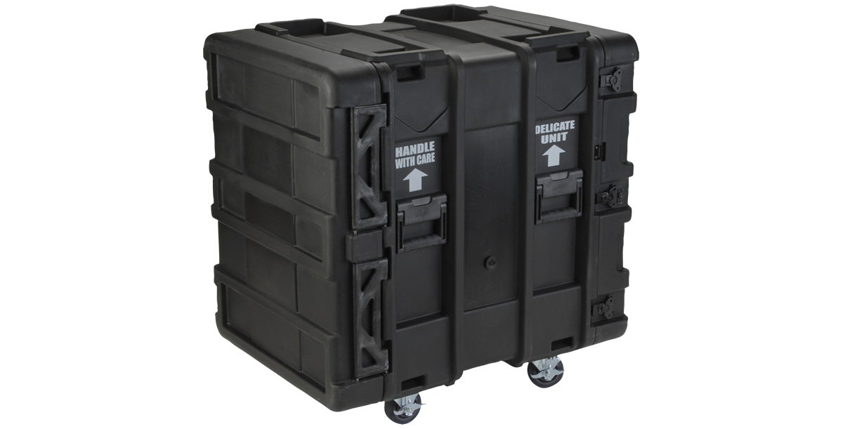 Rear side of 24-Inch rSeries Shock Rack - Durable & Efficient | 3SKB featuring secure latches and molded handles for heavy-duty transport.