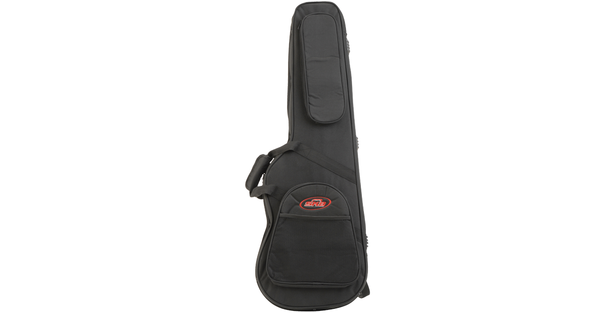 Electric Guitar Soft Case Universal Fit in black with front storage pocket and shoulder strap, ideal for transporting Strat or Tele-style guitars.