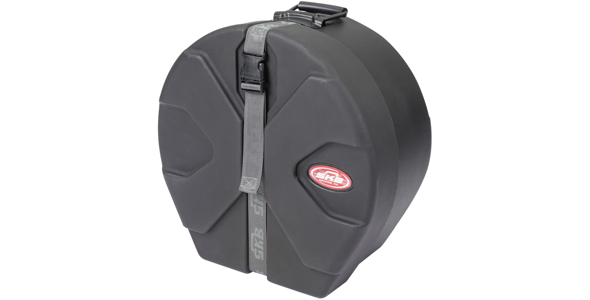 Side angle of SKB Drum Package floor tom case showing ergonomic design and durable strap for secure transport.