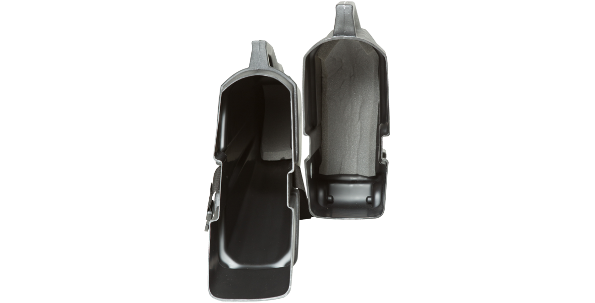 Top-down view of ATA Bass Case interior, highlighting molded protective shell for snug bass guitar fit and safe travel.