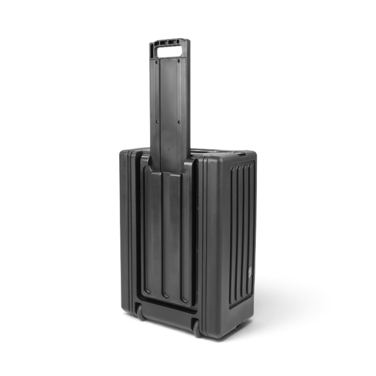 SKB Cases 4U rSeries shallow rolling rack in black polyethylene with extended pull handle and integrated wheels