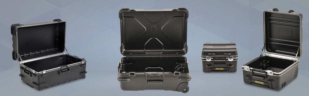 Set of black protective cases on a gradient blue background