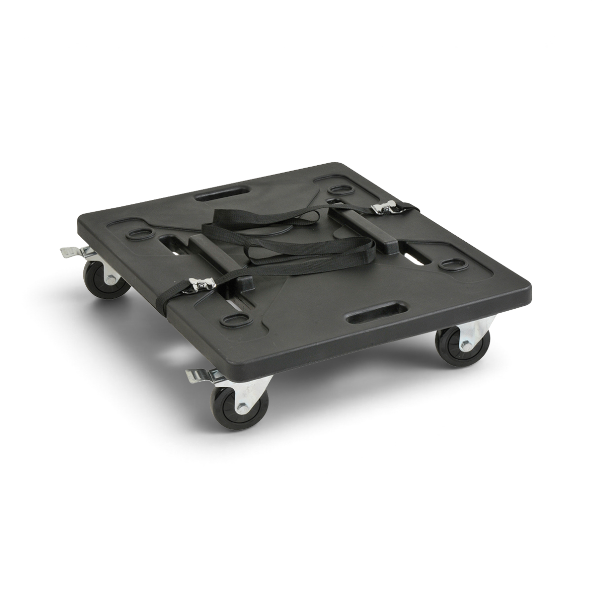 Shockmount Caster Kit - Roto Caster with locking wheels and molded board for transporting 20" SKB Shock Racks. Includes straps for secure stacking.