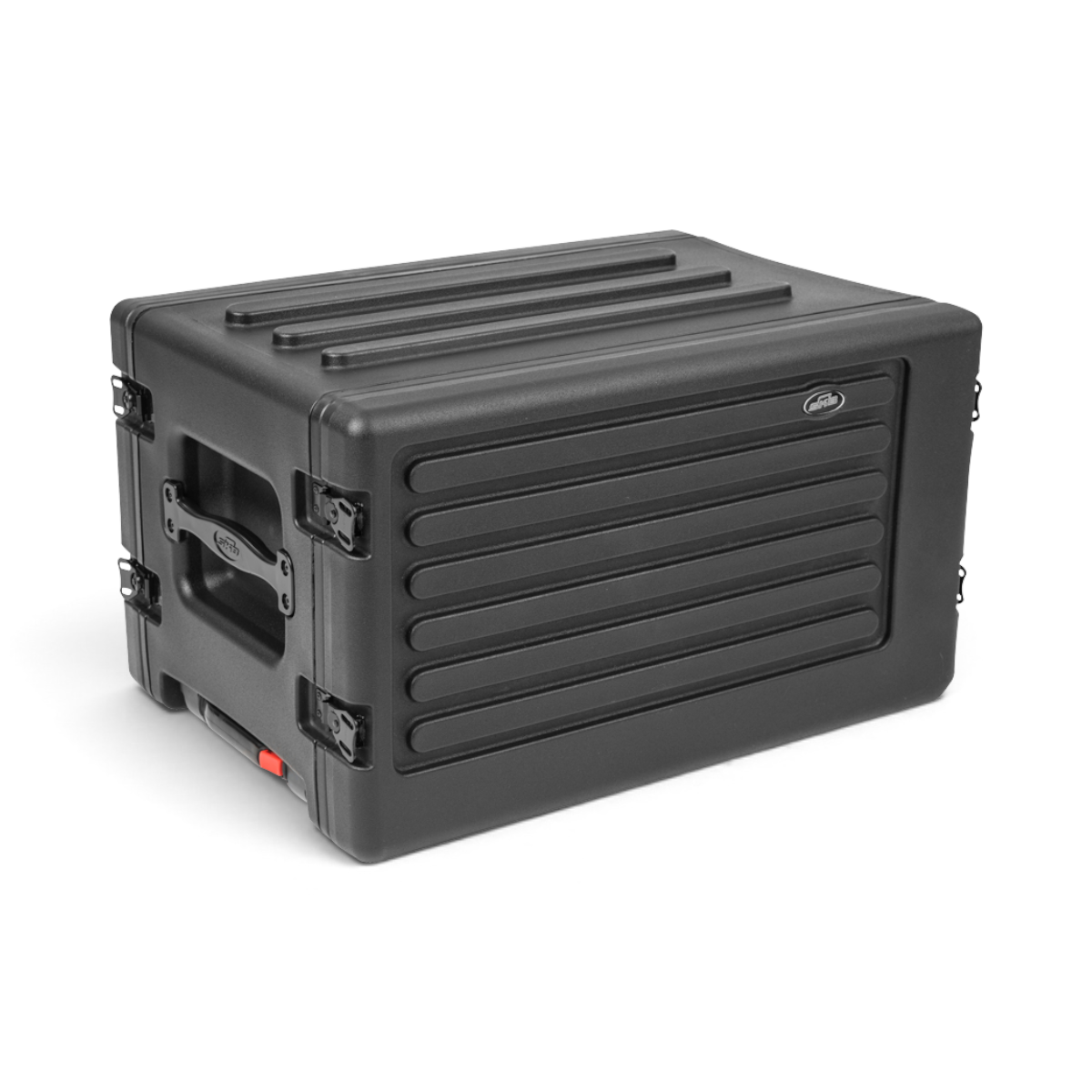 SKB Cases 6U rSeries shallow rolling rack in black polyethylene with recessed latches and side carry handle